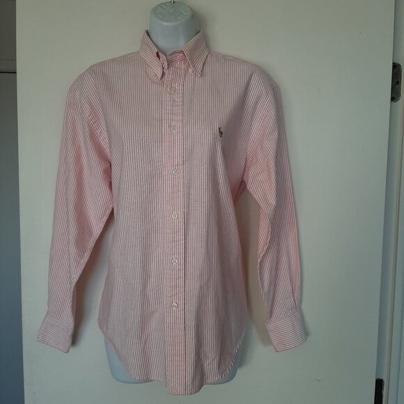 Ralph Lauren Other - Ralph Lauren Men's Blue Label Pink White Stripe Button Up Shirt Size 6